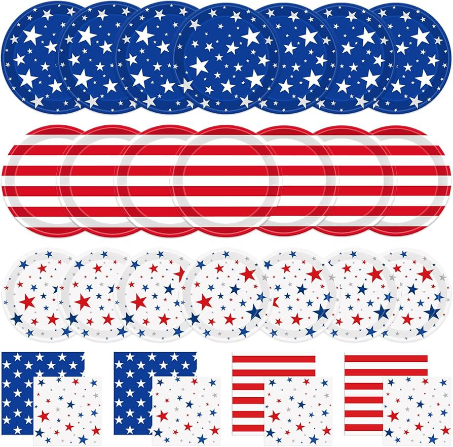Labrostar 4th of July Decorations Patriotic Party Supplies Disposable American Paper Plates Napki... | Amazon (US)