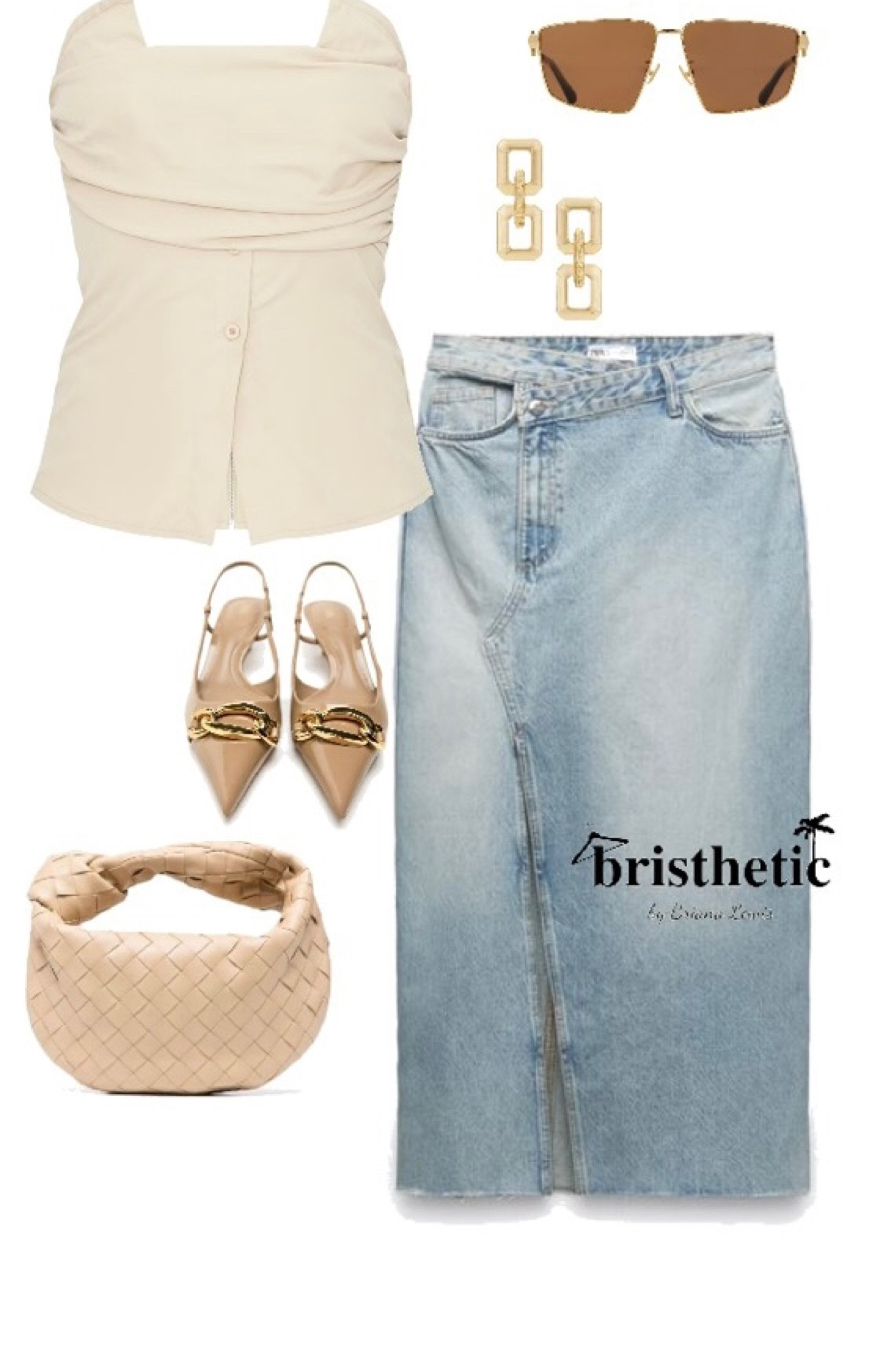 Sofia Richie Grainge “old money aesthetic” style inspo 
Skirt from Zara: TRF Long Denim Skirt-blue  
Shoes from Zara: sling back kitten heels with chain

#LTKstyletip #LTKunder50 #LTKFind