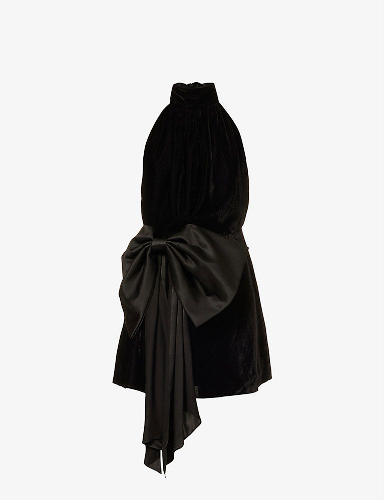 HARMUR Bow-embellished halter-neck velvet mini dress | Selfridges