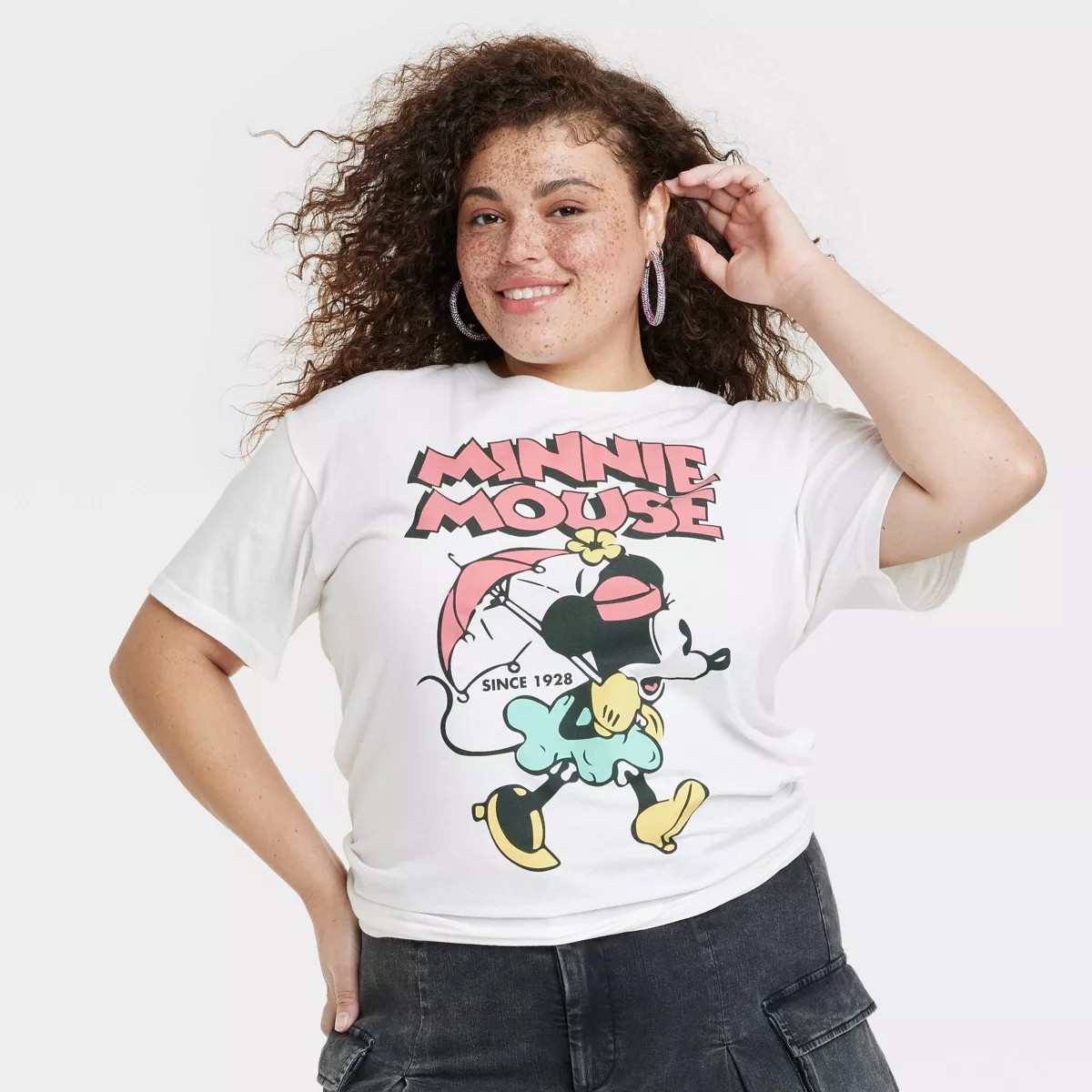 Women's Disney Minnie Mouse Retro Short Sleeve Graphic T-Shirt - White 1X | Target