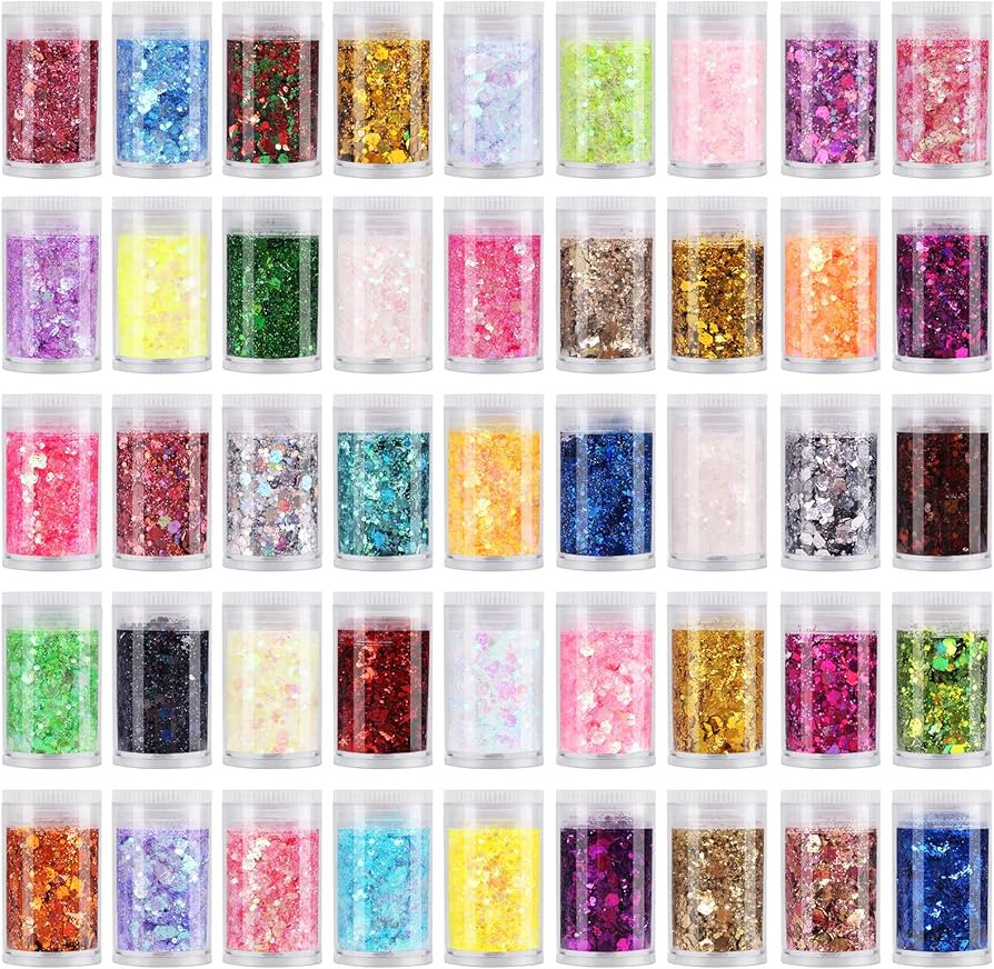 Chunky Fine Mixed Glitter,Set of 45 Colors,Holographic Glitter for Epoxy Resin DIY Craft,Nail Art... | Amazon (US)