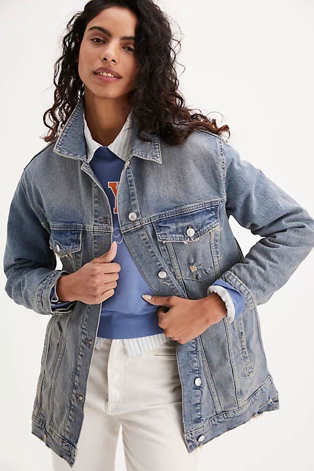 Destroyed Long & Lean Trucker Jacket | Free People (Global - UK&FR Excluded)