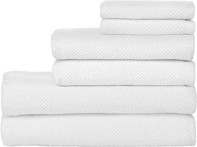 Nate Home by Nate Berkus 100% Cotton Textured Rice Weave 6-Piece Towel Set - 2 Bath Towels, 2 Han... | Amazon (US)