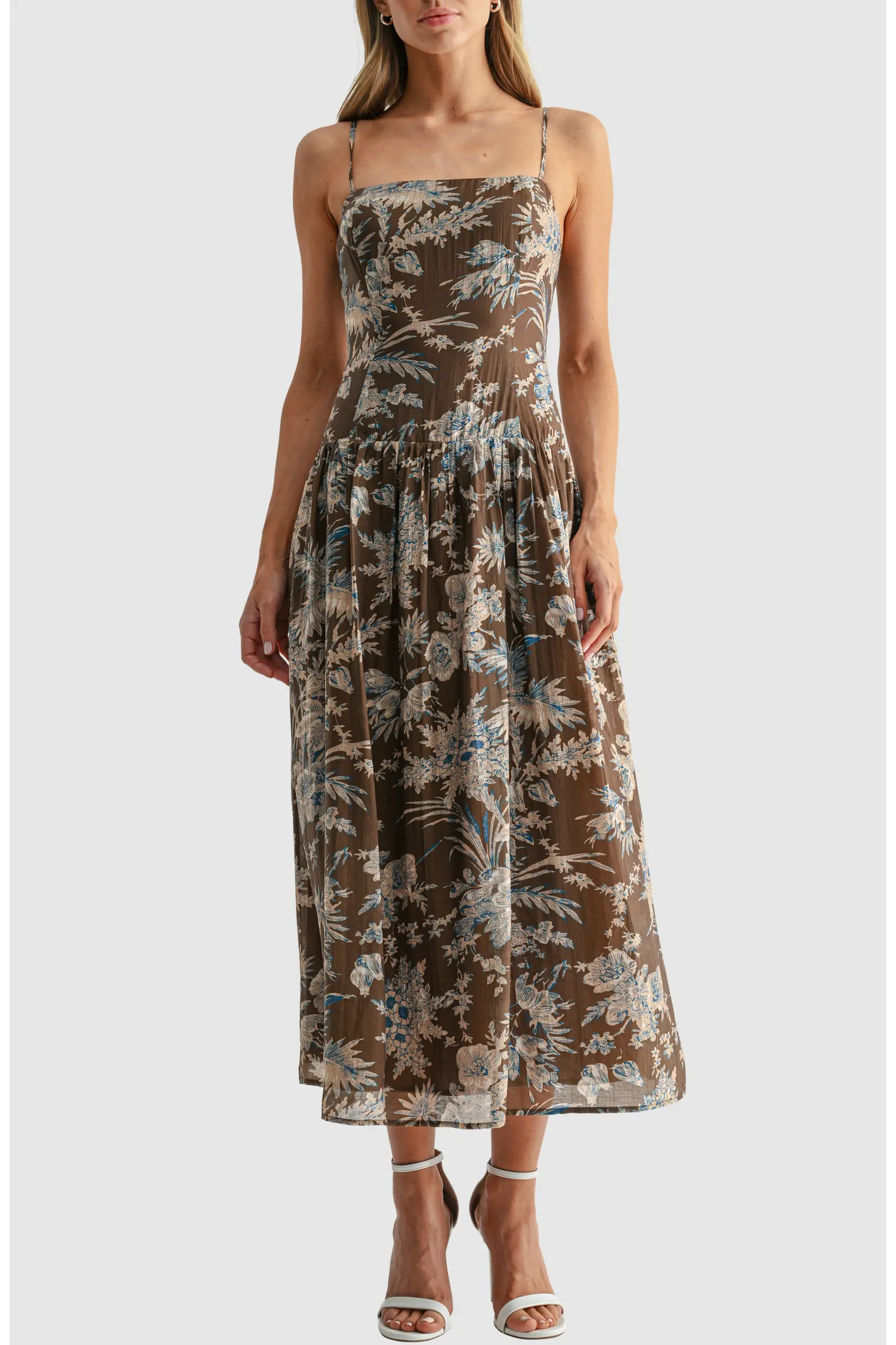 Square Neck Floral Tiered Midi Dress (Women) | Nordstrom | Nordstrom