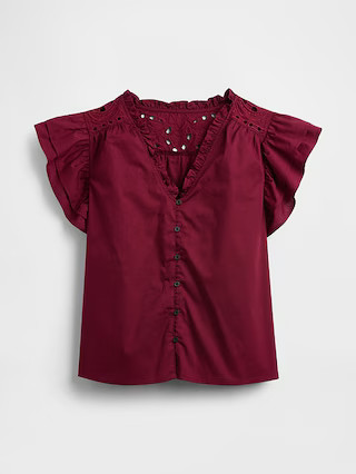 Relaxed Poplin Flutter Sleeve Top | Gap Factory