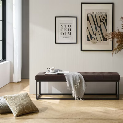 Patricio Mid-century Modern Vegan Leather Bench|ARTFUL LIVING DESIGN-BROWN | Target
