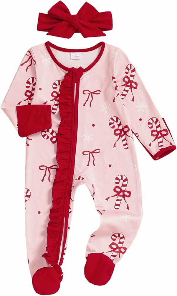 My First Valentines Day Baby Girl Outfit Newborn Heart Footie Jumpsuit Ruffle Zipper Romper Cute ... | Amazon (US)