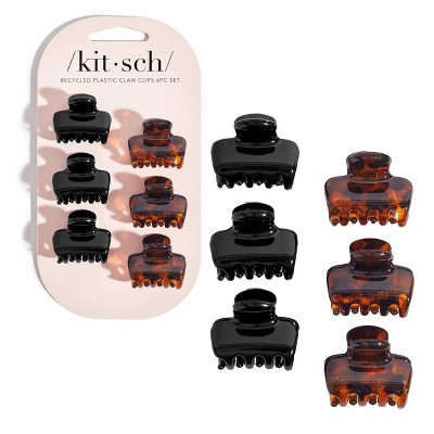 Kitsch Recycled Plastic Mini Puffy Claw Clips - 6pc - Black & Tortoise | Target