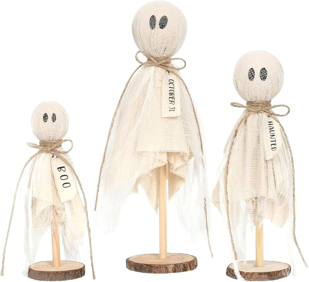 Halloween Decor Kit - 3pcs Ghosts on Wooden Stand for Table Centerpieces | Amazon (US)
