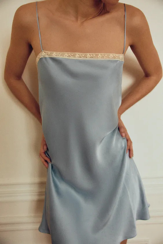 100% SILK LACE TRIM SLIP DRESS | Zara US