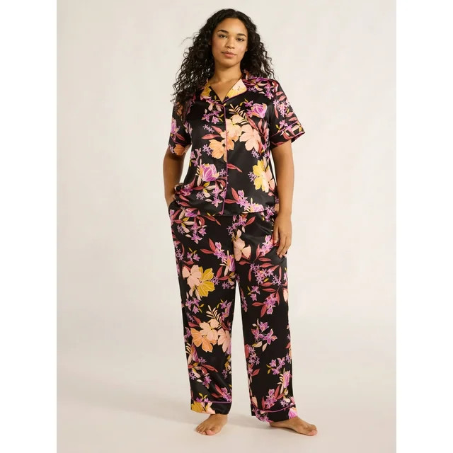 Joyspun Women’s Satin Top and Pants Pajama Set, 2-Piece, Sizes XS-3X | Walmart (US)
