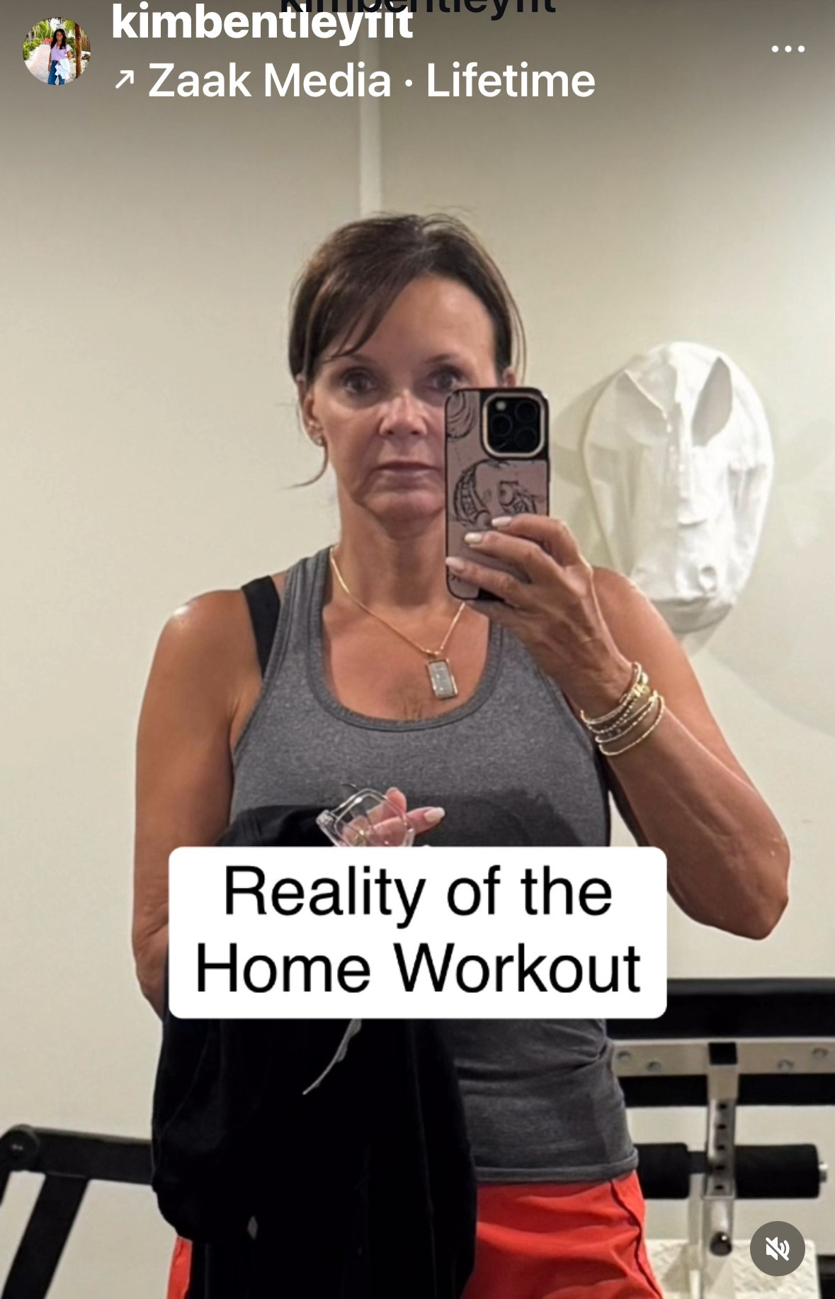 This is the reality of a typical home workout. 
Today was treadmill day and this is what it looked like. 
💓 Didn’t wash my face or brush hair because after all who was going to see me?!?
💓 Haven’t even brushed my teeth yet!
💓 Any makeup you see smeared on my face was a remnant from the day before. I will admit I was too tired last night to properly cleanse 🤷🏻‍♀️
💓 Gym shorts are super old and stained. Tank is newer. I’ve worn both more times this week without washing than I should admit. Thank goodness for anti-stink and anti-microbial fabrics. 
💓 Eyeglasses are an integral part of my workout outfit so I can find a podcast on my phone. 
💓 No, I did not put on jewelry. The bracelets I’m wearing rarely come off. The necklace is on because again, I was too lazy last night to take it off before bed. 
That’s it in a nutshell! We are all human 😉
💓 Kim
#kimbentley #homeworkouts 
#fitnessjourney #fitlife #getfit #over40style #over50fitness 

#LTKOver40 #LTKPetite #LTKActive
