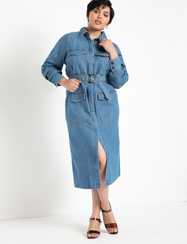 Denim Utility Dress - Medium Wash | Eloquii