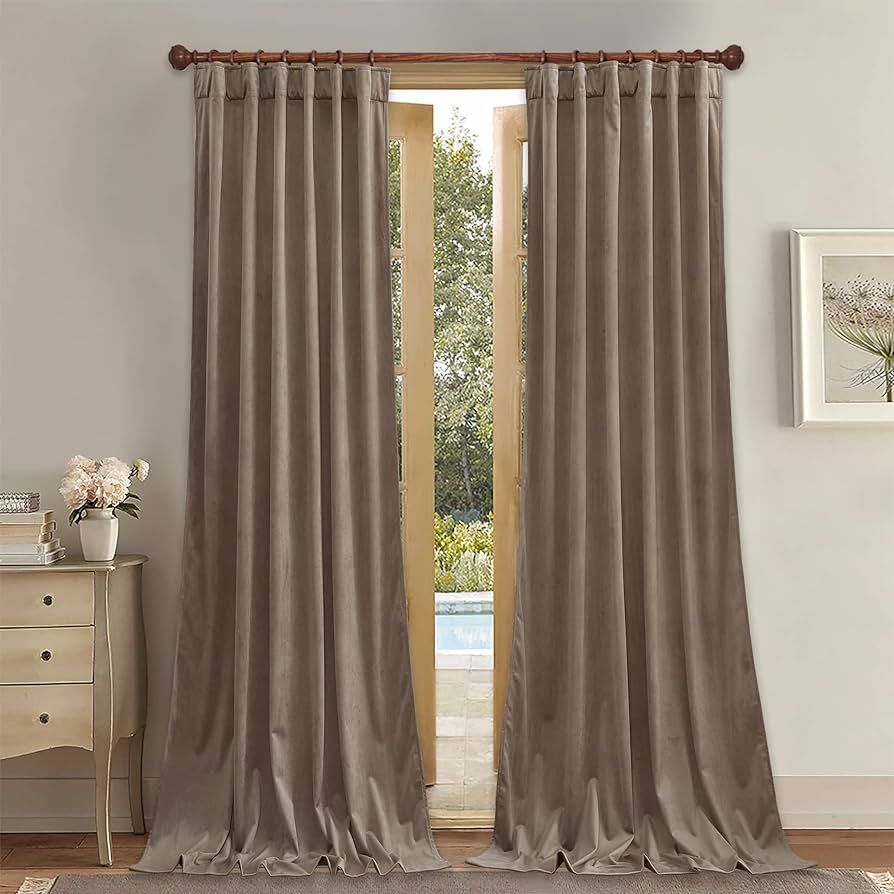 StangH Taupe Velvet Curtains 96 inches Long, Luxury Back Tab Thermal Insulated Room Darkening Win... | Amazon (US)