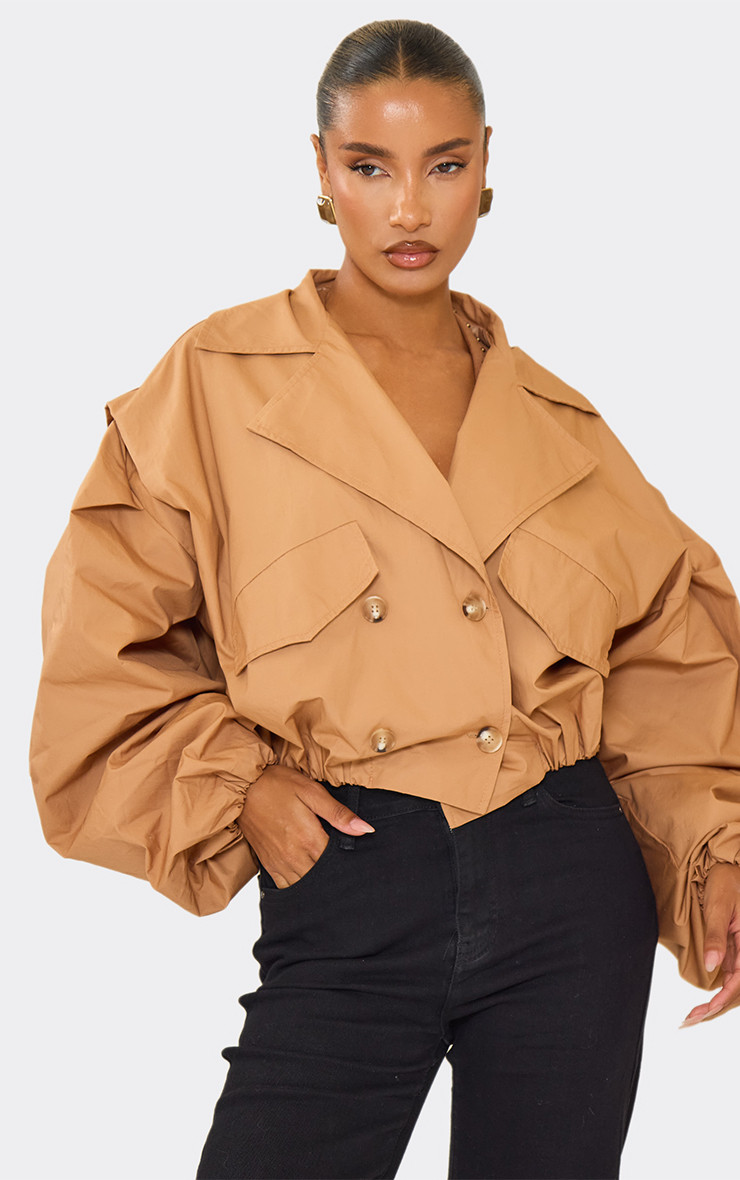 Long Sleeve Cinched Waist Cropped Trench Coat In Light Brown | EGO Shoes (US & Canada)