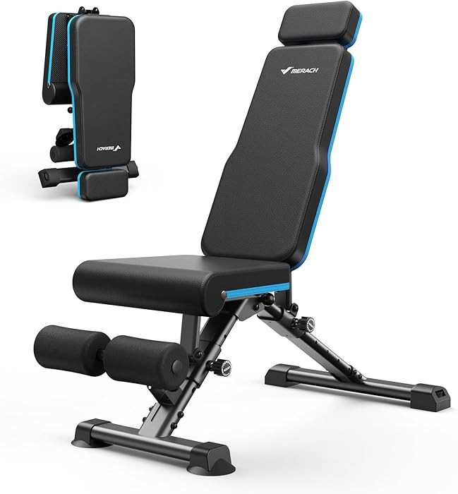 MERACH Adjustable Weight Bench, 990LBS Fast Folding Weight Benches for Home Gym, Workout Bench wi... | Amazon (US)