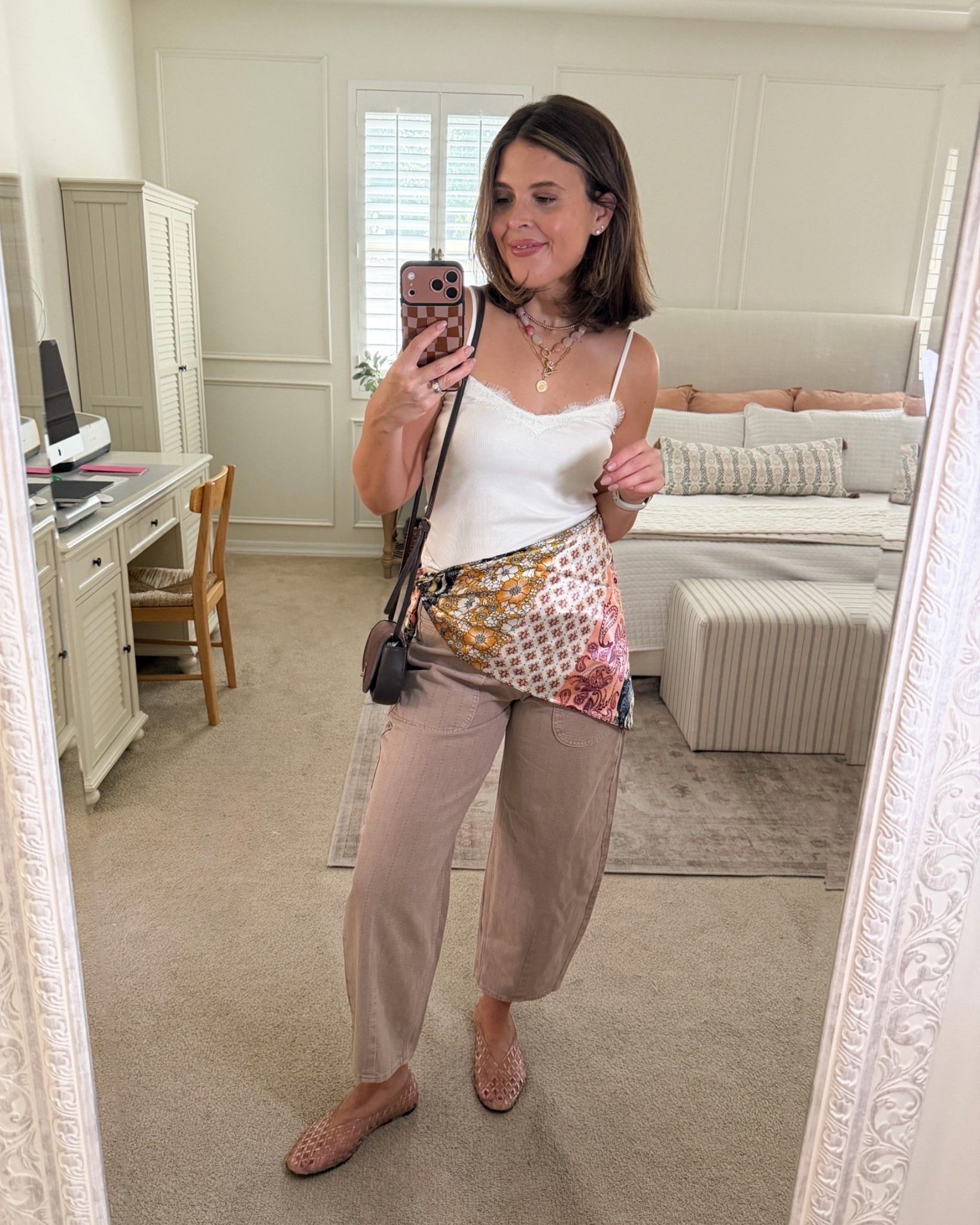 Target Women's High-Rise Easy Barrel Leg Jeans - Universal Thread Beige styled with Amazon scarf around waist for a pre-fall look

#LTKgrwm #LTKSeasonal #LTKMidsize