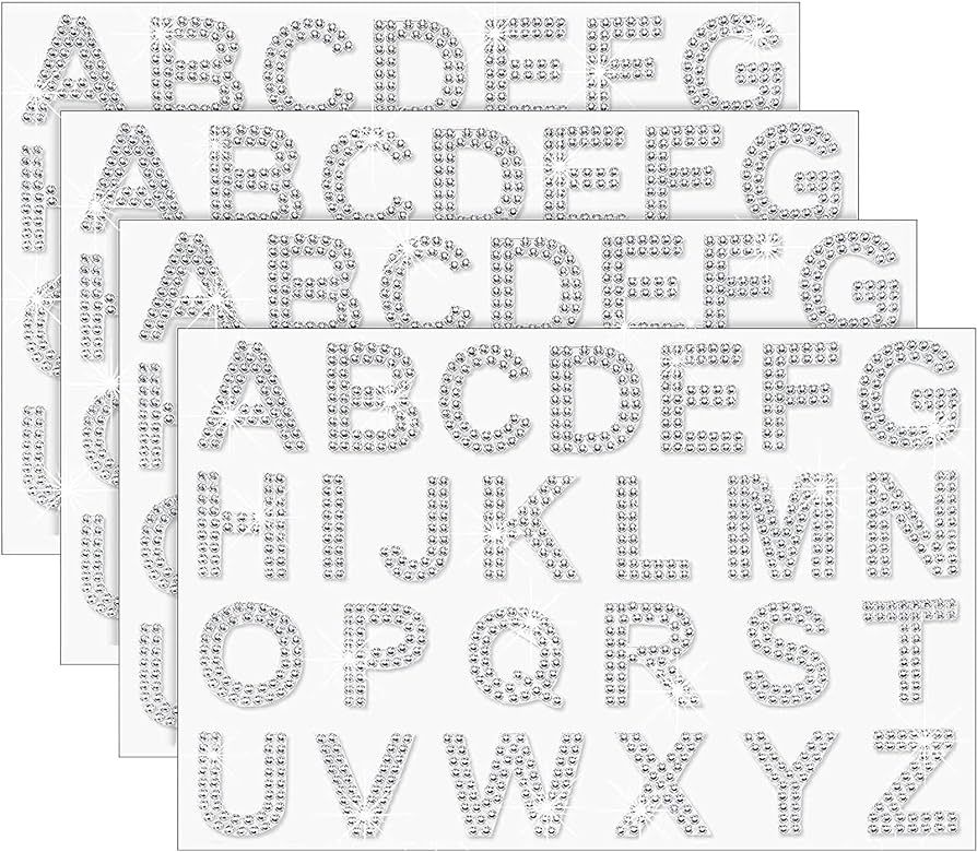 104 Letters 4 Sheets Rhinestone Letter Stickers,Flash Iron Sticker,Crystal gem Border Sticker,DIY... | Amazon (US)