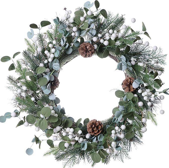 J'FLORU Christmas Wreaths for Front Door 20 Inch Artificial Christmas Wreath White Winter Wreath ... | Amazon (US)