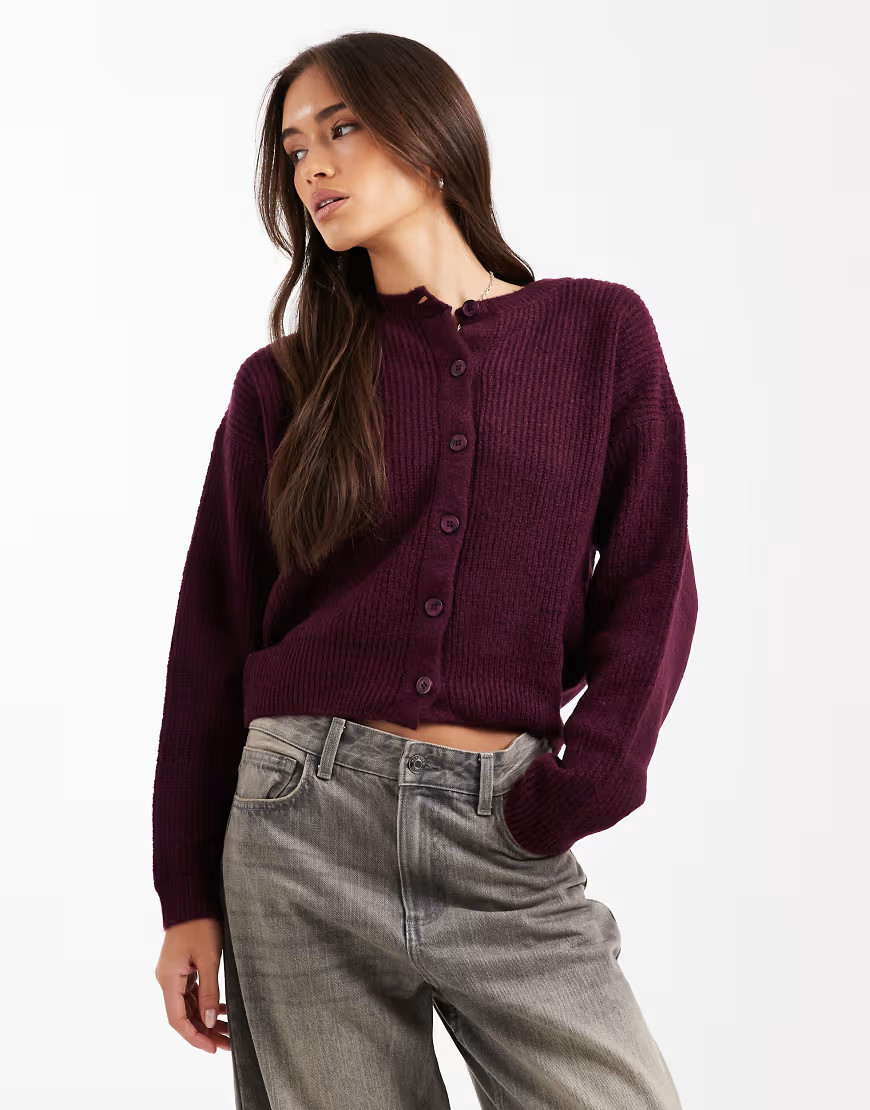 ASOS DESIGN knitted cardigan with cocoon sleeve in wine-Red | ASOS (Global)
