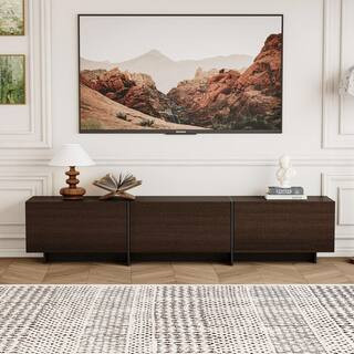 Brown and Black Wooden TV Console Table, TV Stand, Entertainment Center Fits TV's up to 75 in. with 3-Doors, 3-Shelves | The Home Depot