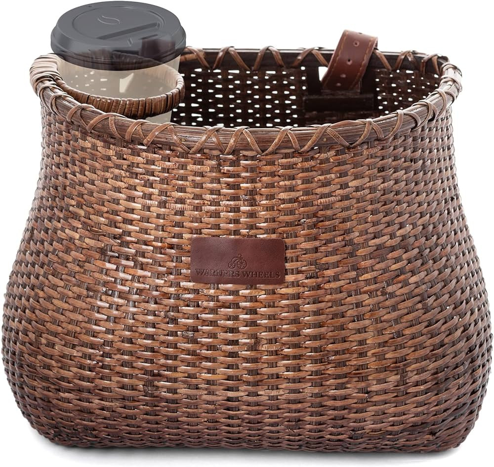 Bike Basket Front for Women's and Mens Cruiser with Coffee Cup Holder, Handmade Bicycle Basket fo... | Amazon (US)