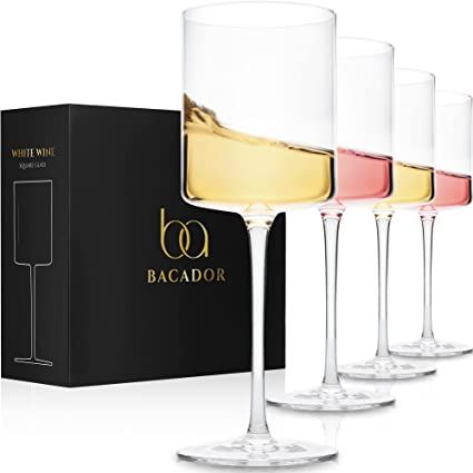 Bacador Square Wine Glasses Set of 4 - Cylinder Design Ideal for White and Red Wine - Modern Edge... | Amazon (US)