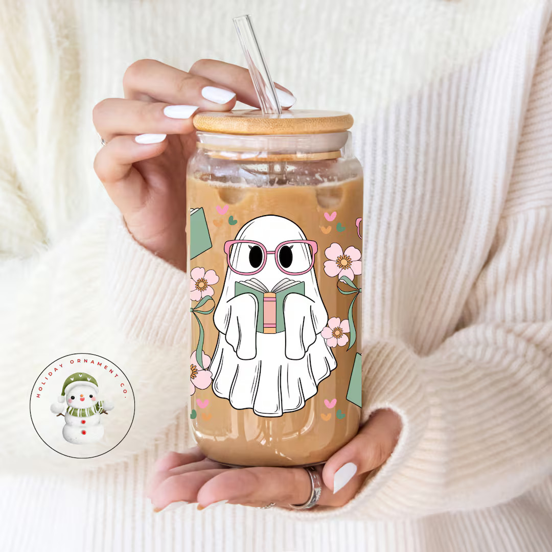 Bookish Ghost Glass Tumbler Cup | Halloween Iced Coffee Cup | 16 oz/20 oz | Cute Reader Cup | Gif... | Etsy (US)