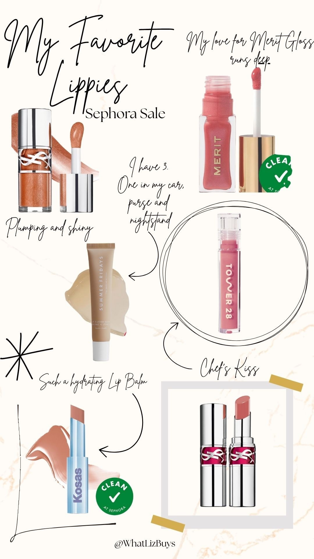 Stock up on your favorite lip color!! 

Use code: EVERYTHING 

Colors:
Tower 28 - Pistacchio
Merit - Pointelle
Summer Fridays - Vanilla Clear
YSL Lip Oil gloss - California Sunshine
YSL Lip Gloss Stick - 15 Showcasing Nude
Kosas - Heatwave 