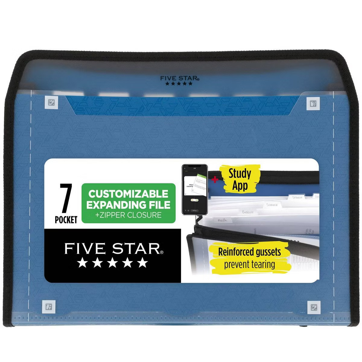 Five Star 7pkt Zipper Expanding File with Study App Pacific Blue: Expandable File Organizer, 7 Co... | Target
