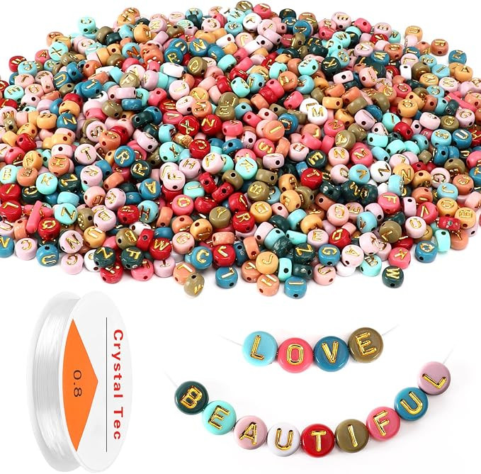 1900pcs Colored Letter Beads, Round Alphabet Beads for Bracelets | Acrylic Material, Jewelry Maki... | Amazon (US)