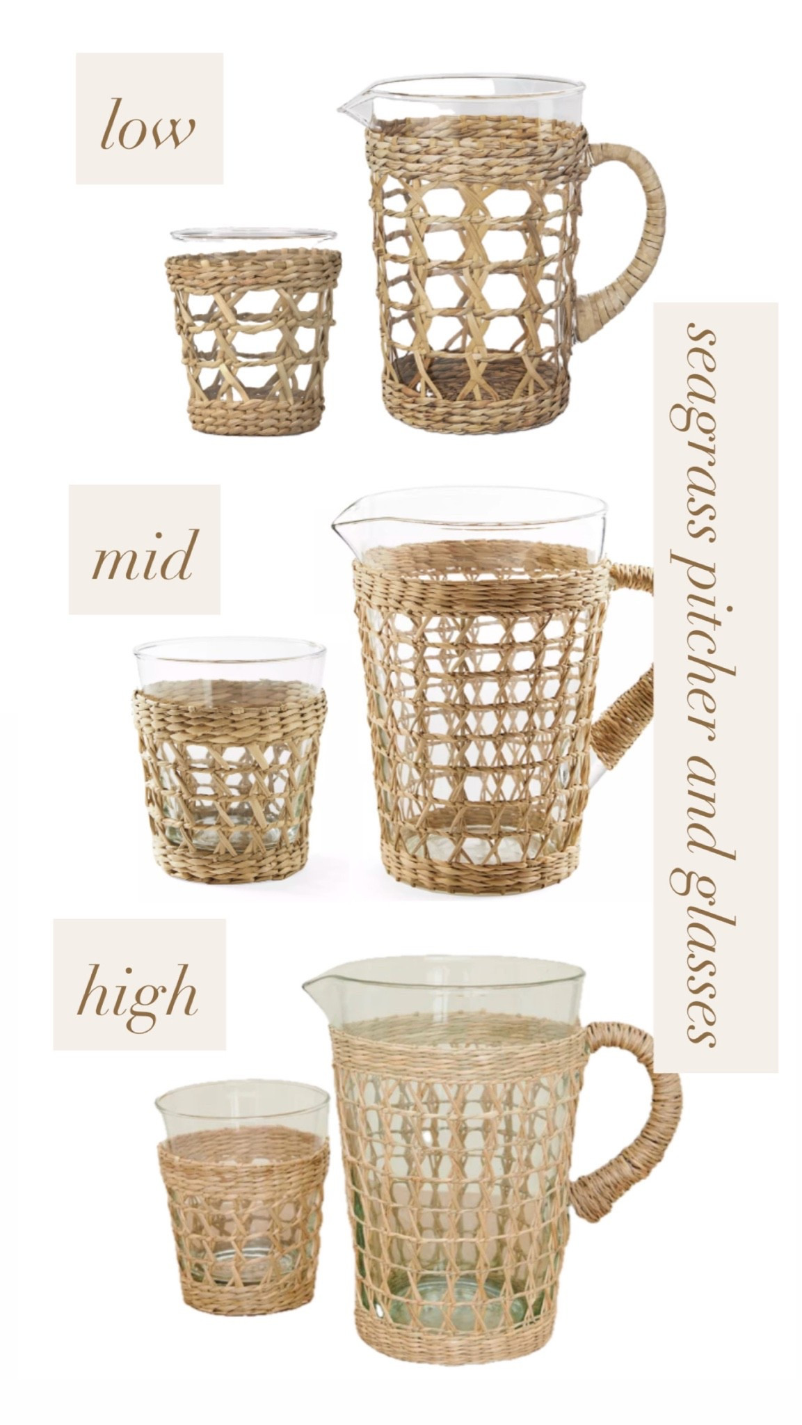 seagrass pitchers and glasses at all different price points 🤎 love these for entertaining and look great on an open shelf or in glass cabinetry.

#LTKSaleAlert