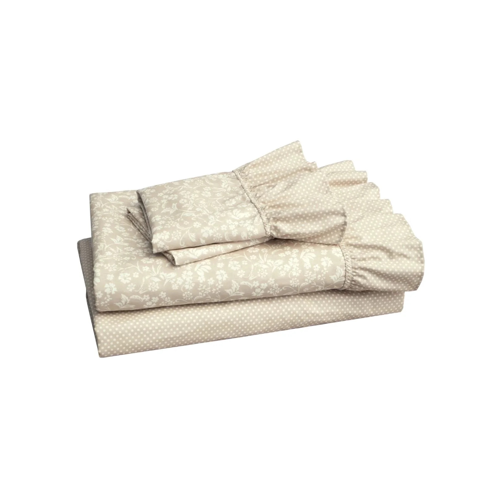 Pyxie Home Shabby Chic 4-Piece Gray Floral and Polka Dot Sheet Sets, Queen | Walmart (US)