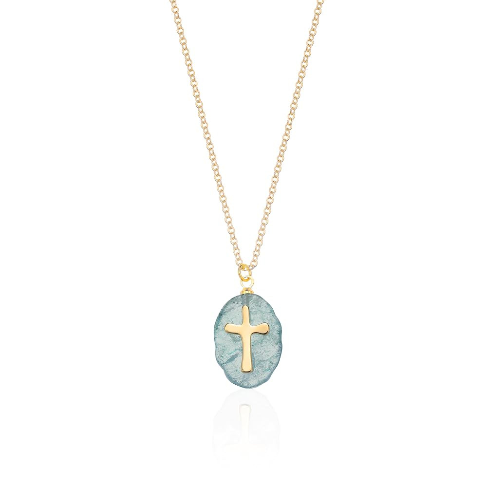 Cross Necklace for Women 14K Gold Plated Crystal Pendant Necklace Handmade Gem Necklaces Dainty G... | Amazon (US)