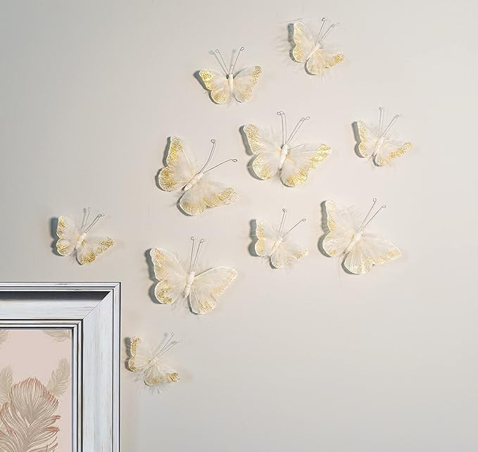 Butterfly Wall Decorations Premium Quality Real Feather 3D Wall Decals Girls Bedroom | Stunning G... | Amazon (US)