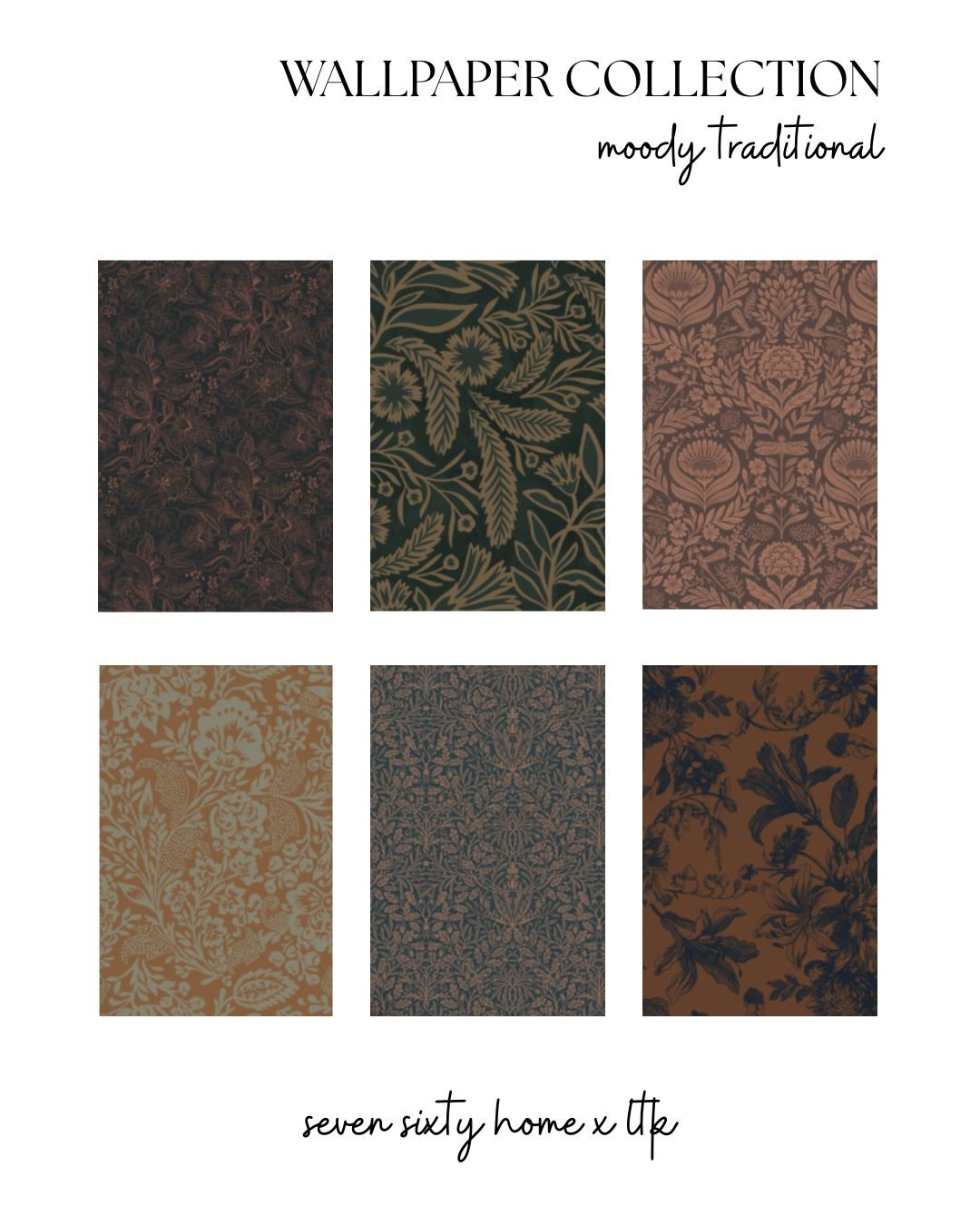 This collection is for rooms that want depth rather than decoration. Each pattern leans into the quiet drama of moody traditional interiors, where color is softened, motifs feel timeworn, and the walls carry as much story as the furnishings.

Deep florals, historic botanicals, and classic repeats bring warmth and intimacy to bedrooms, dining rooms, libraries, and entryways. These wallpapers are meant to be lived with, not just admired. They pair beautifully with dark wood furniture, antique brass lighting, layered textiles, and rooms that favor shadow, texture, and restraint over brightness.

If you love traditional wallpaper with a slightly darker edge, this edit is designed to help you build a space that feels grounded, collected, and enduring. Each option works as a full room moment or as an accent wall that quietly anchors the space.

Linked sources make it easy to explore finishes, scale, and placement ideas. 

 #LTKHome