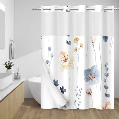 No Hook Shower Curtain With Snap In Liner - Floral Shower Curtain - Fabric Waterproof Inner Liner, Plants Flowers Cloth Shower Curtains Washable, 71 X | Wayfair North America