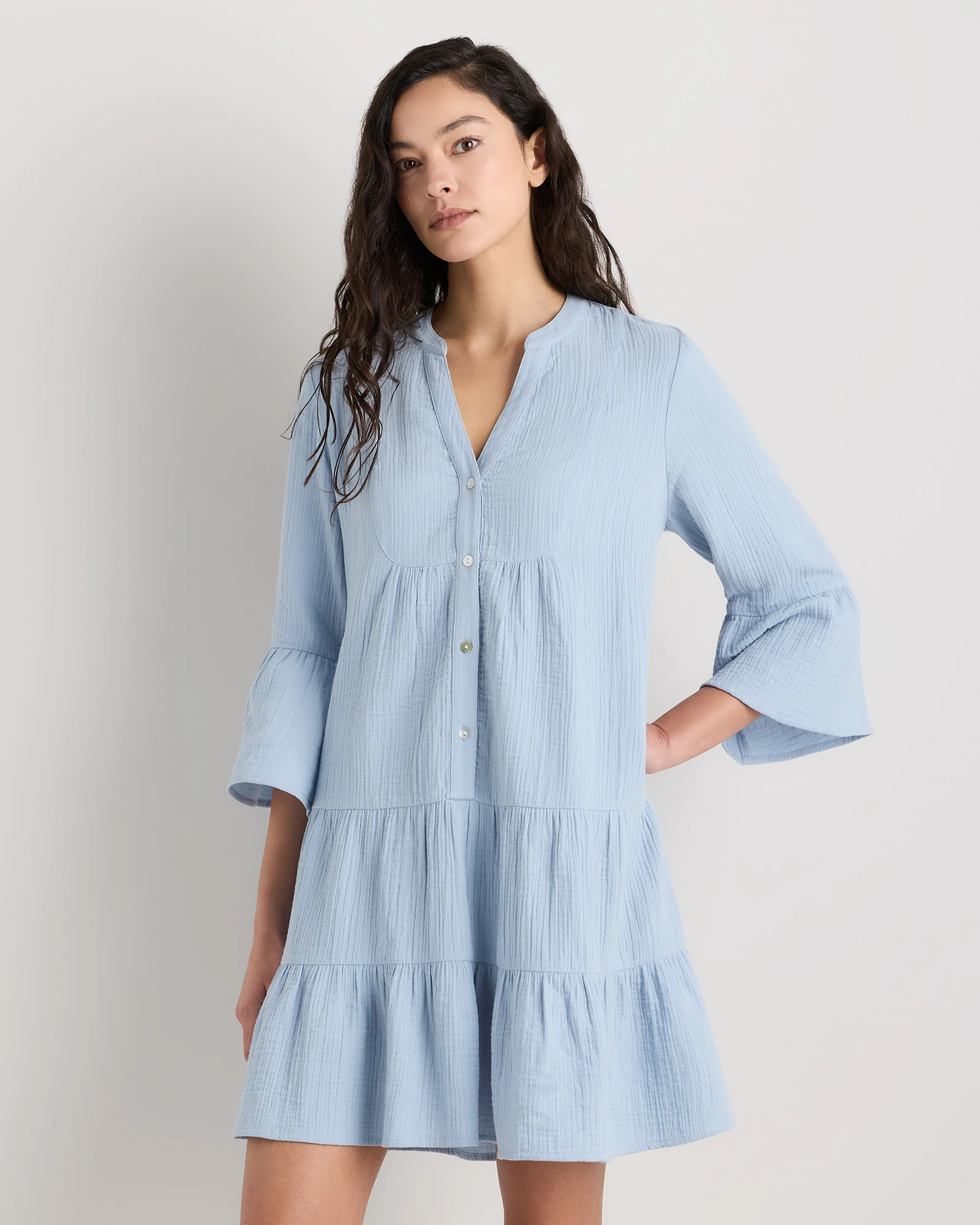 Quince | Women's Gauze Long Sleeve Tiered Mini Dress in Vintage Cream, Size XL, Organic Cotton | Quince