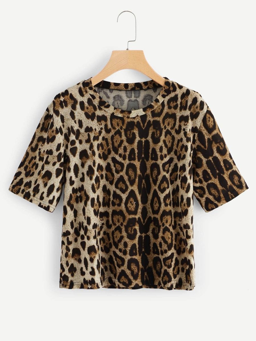 Leopard Round Neck Tee | SHEIN