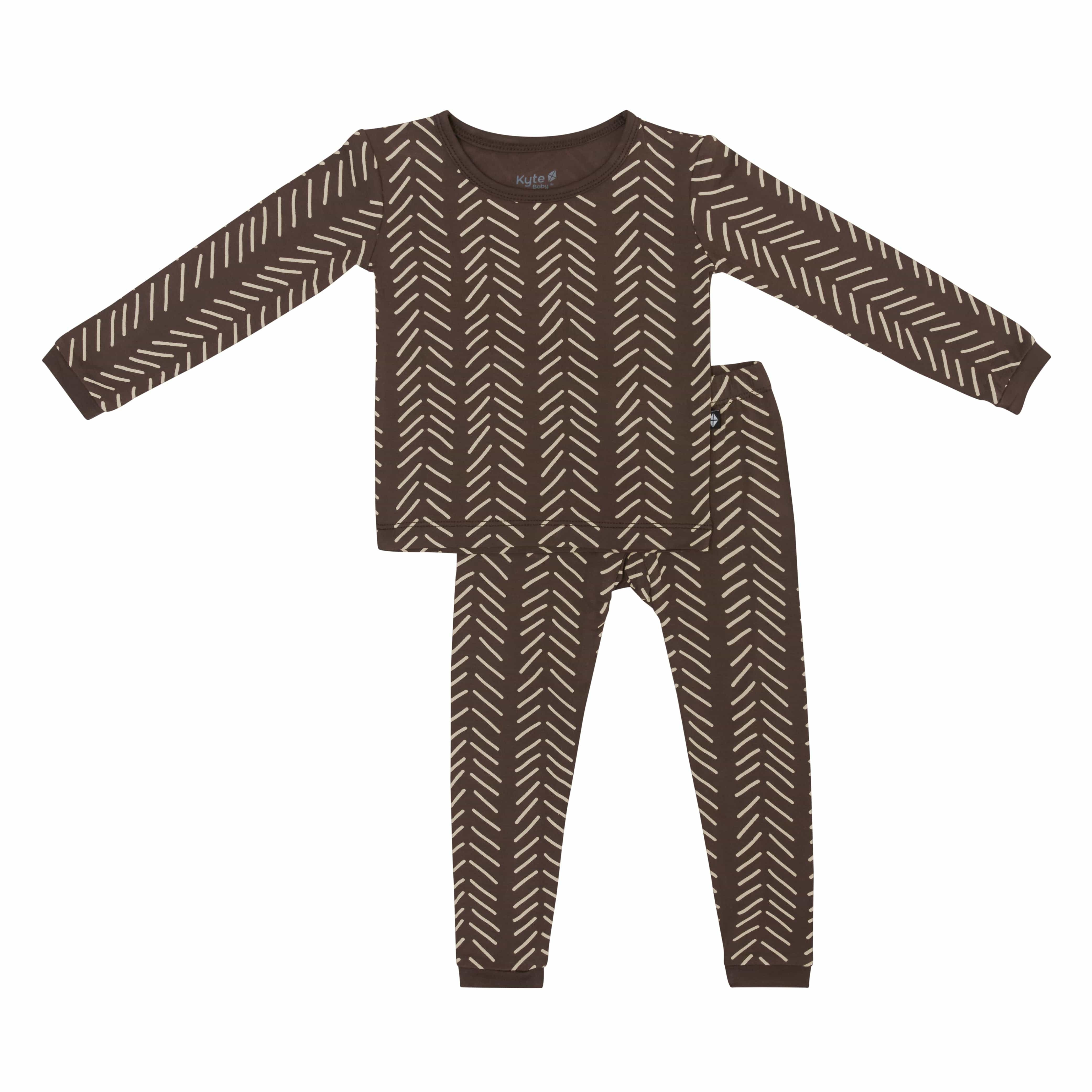 Long Sleeve Pajamas in Espresso Herringbone | Kyte BABY