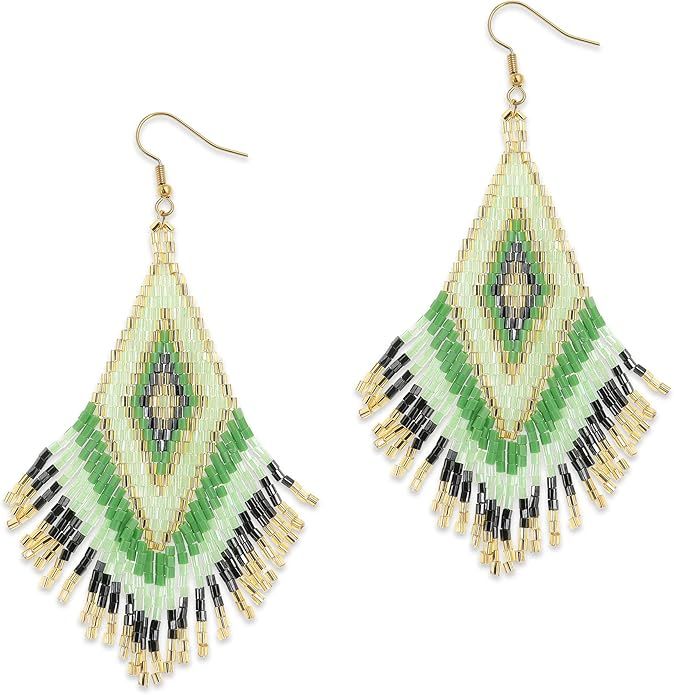 Jeanbeau Tassel Zulu Dangle Drop Earrings for Women Girls, Long Boho Handmade Seed Beads Fringe D... | Amazon (US)