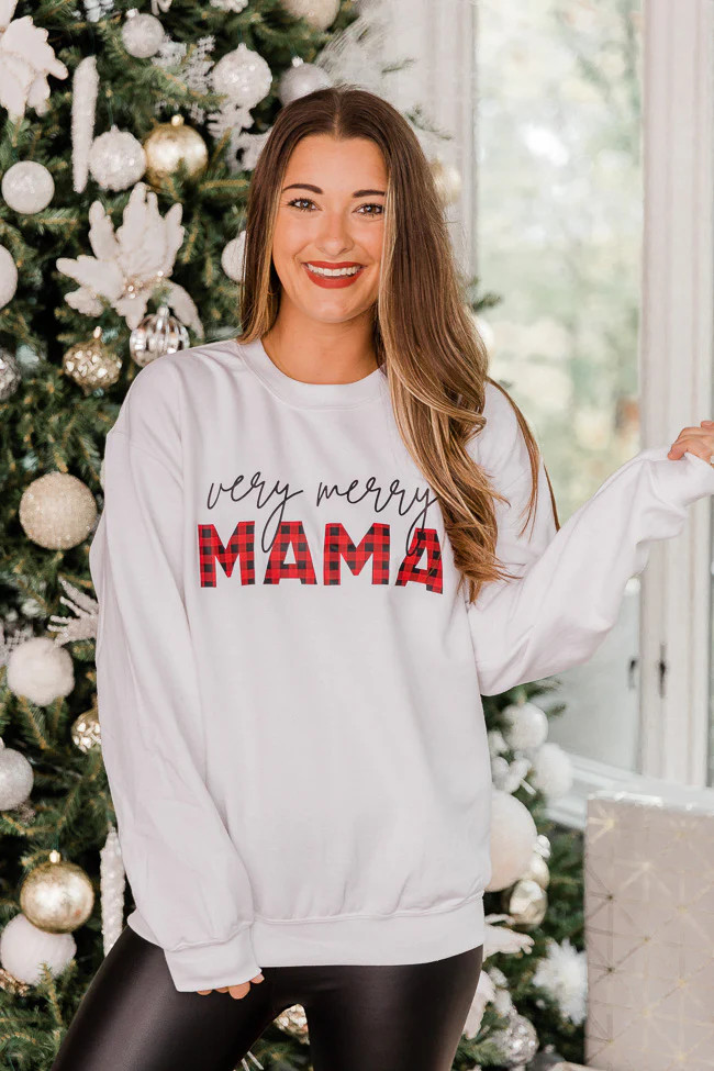 Very Merry Mama Graphic White Sweatshirt | The Pink Lily Boutique