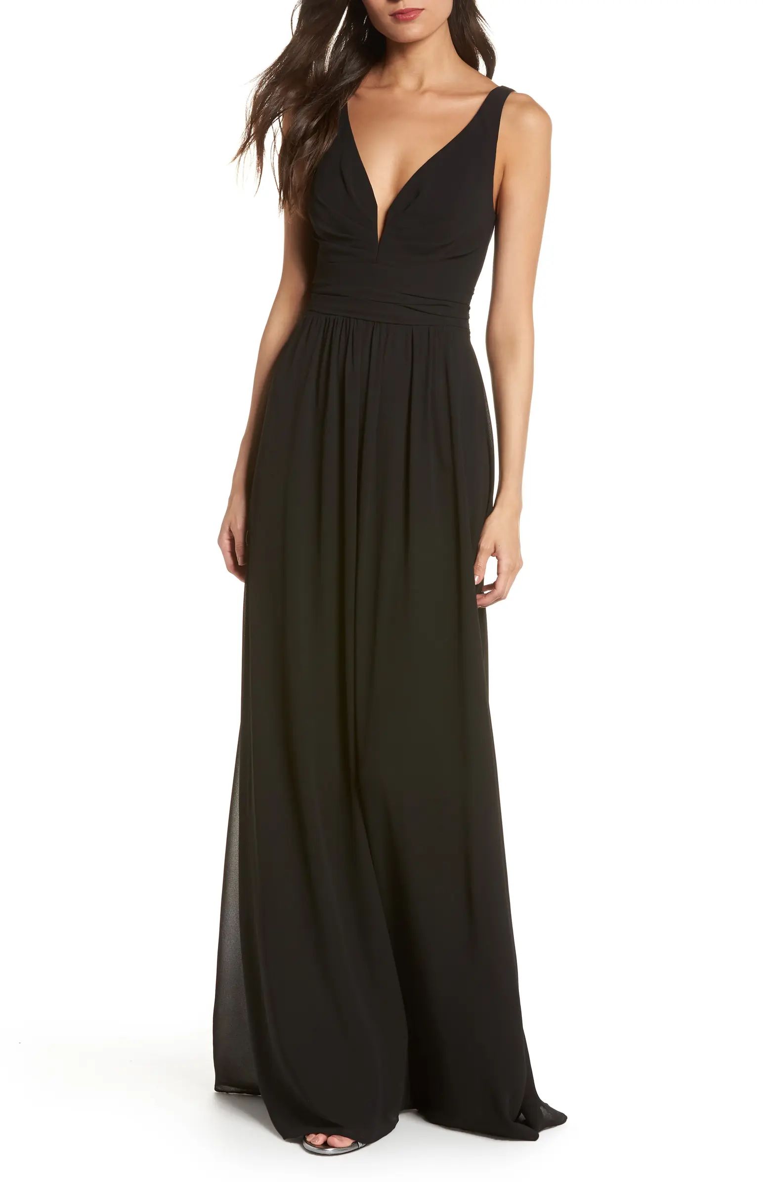 V-Neck Chiffon A-Line Gown | Nordstrom