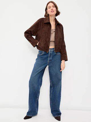Full-Zip Faux-Suede Harrington Jacket | Old Navy (US)