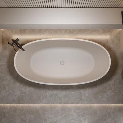 Modern Freestanding Resin Stone Bathtub With Overflow For Bathroom | Wayfair North America