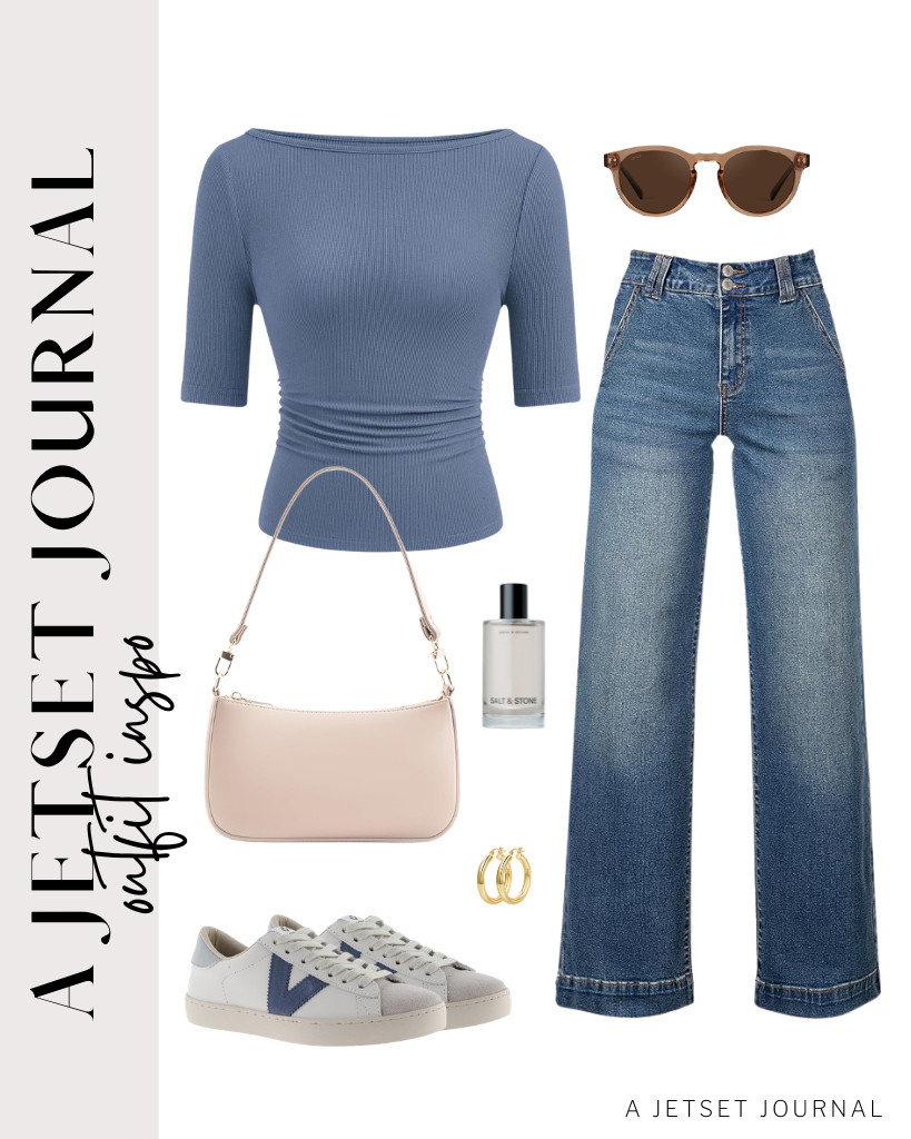 I love the color of this ribbed boatneck top, which pairs wonderfully with wide-leg pants and Victoria sneakers. The look is completed with WearMe Pro round polarized sunglasses and this classy shoulder bag. 

 #LTKSeasonal #LTKSaleAlert #LTKTravel