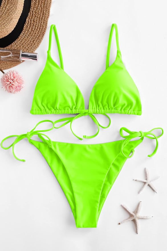 ZAFUL Women's Triangle Bikini Floral String Bikini Set Two Piece Swimsuit Bathing Suits | Amazon (US)