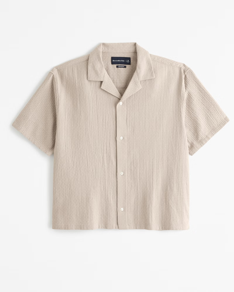 Men's Camp Collar Cropped Textured Shirt | Men's Tops | Abercrombie.com | Abercrombie & Fitch (US)