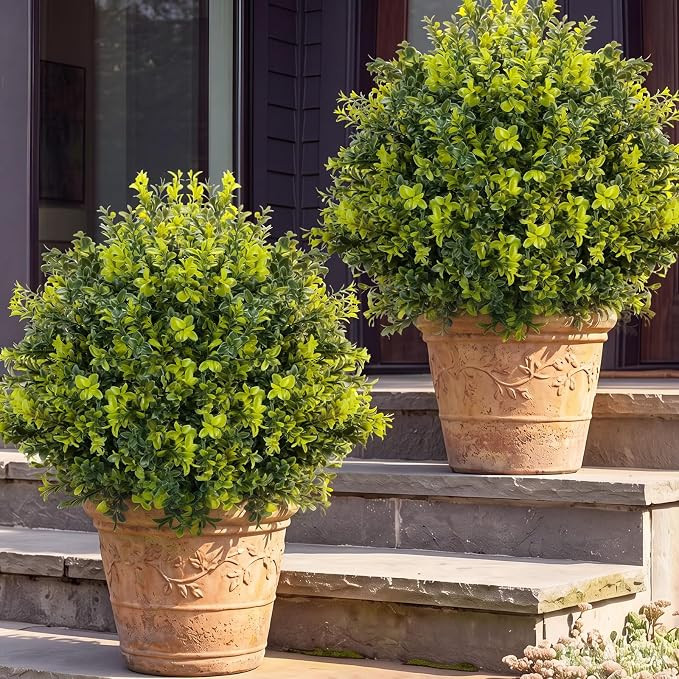 2 Pack 24" Artificial Boxwood Topiary Ball Trees, Fake Boxwood Shrubs | Amazon (US)