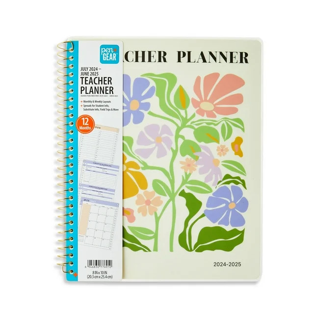 Pen+Gear July 2024-June 2025 Monthly/Weekly Teacher Planner, 8" x 10", Floral | Walmart (US)